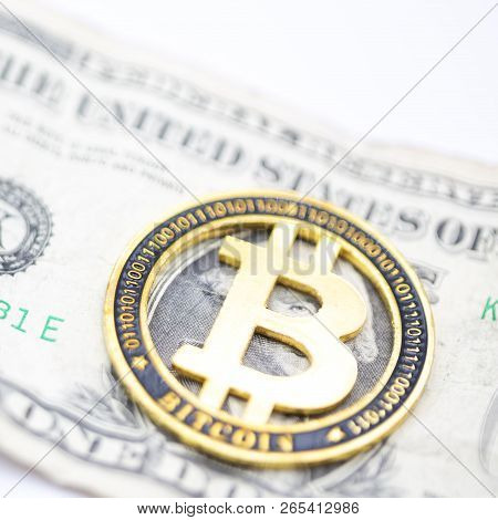 Blurred Crumpled Dollar Money And Different Bitcoin