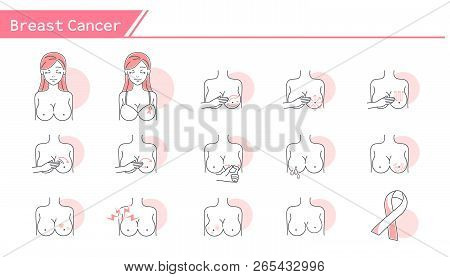 Breast Cancer Concept Icon Set - Simple Line Series. Women