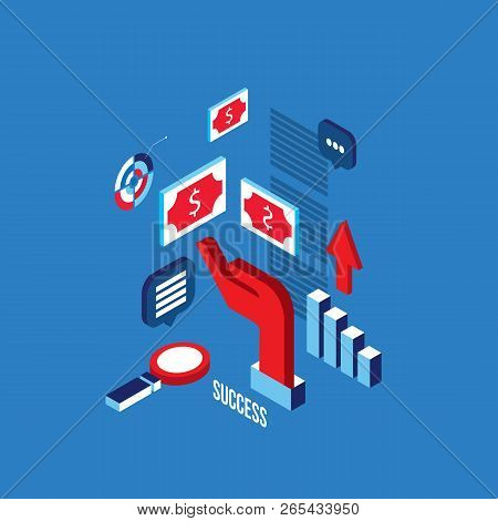 Successful Business Process Concept Idea Research Hardwork Success 3d Isometric Flat Design Vector I