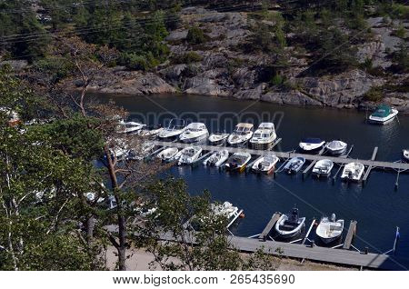 Marina of the Norwegian fishing town Hvaler . June 19,2018. Hvaler,Norway