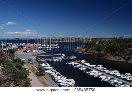 Marina of the Norwegian fishing town Hvaler . June 19,2018. Hvaler,Norway