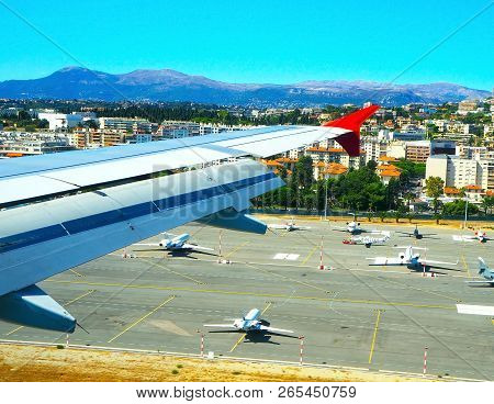 Aerial View Airport Nice From Plane, French Riviera,  France