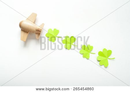 St. Patricks Day, Plane Luck Shamrock On White Background