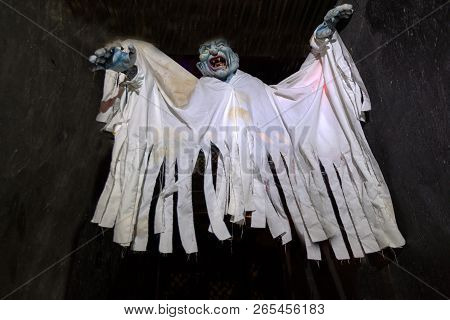 Scary Ghost Hovers Over Walkway Looming Menacingly