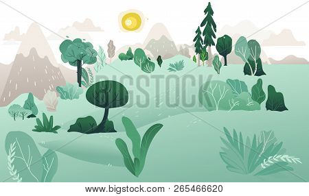 Vector Natural Lanscape Background With Tree Hills