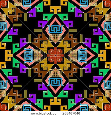 Tribal Ethnic Style Geometric Greek Vector Seamless Pattern. Col
