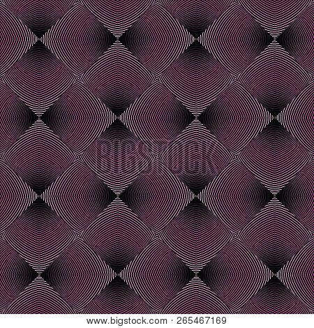 3d Geometric Radial Line Circles Vector Seamless Pattern. Orname