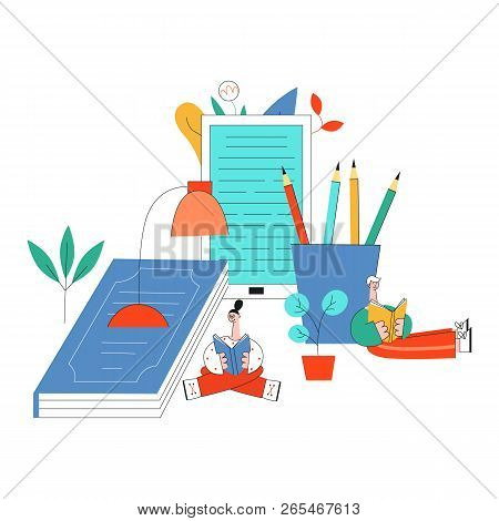 Vector Illustration Of Education And Reading Concept In Flat Style.