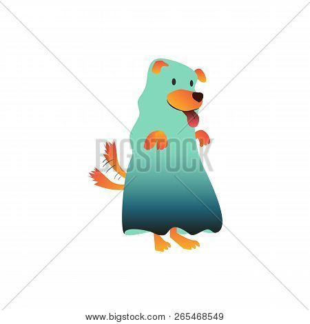 Vector Flat Dog Dressed Up In Bedsheet Like Ghost