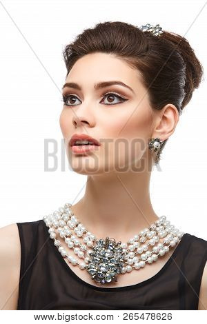 Beautiful Young Woman In Retro Style Isolated On White