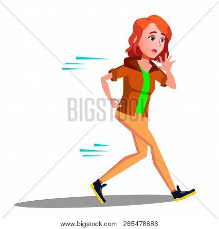 Teen Girl Runinng Away In Panic Vector. Isolated Illustration