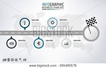 Info Graphics Road To Success Concept. Road Map Business Time Line Infographics Template For Present