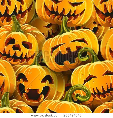 Halloween Pumpkins Seamless Pattern. Sinister Halloween Pumpkins