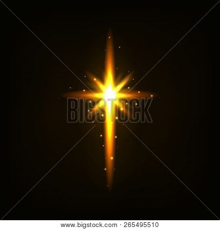 Bright Orange Cross. Light, Sparkles Vector Eps 10