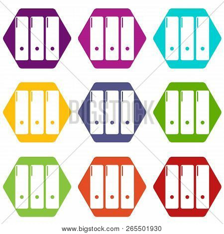 Office Folder Icons 9 Set Coloful Isolated On White For Web