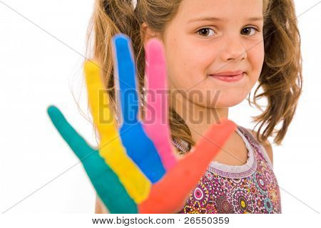 ロゴマークの手で美しい小さな女の子