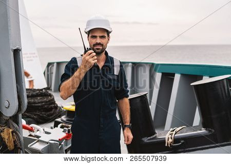 Marine Deck Officer Or Chief Mate On Deck Of Vessel Or Ship