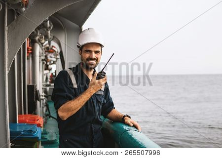 Marine Deck Officer Or Chief Mate On Deck Of Vessel Or Ship