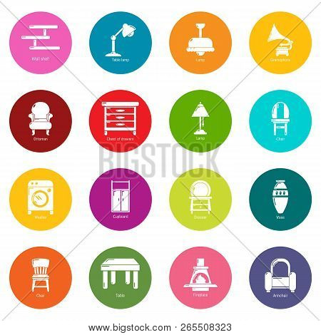 Interior Furniture Icons Set Colorful Circles Isolated On White Background