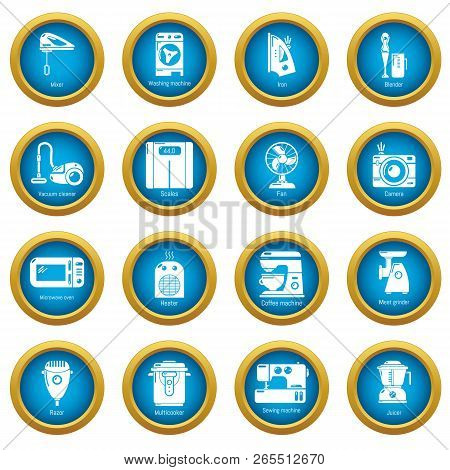 Domestic Appliances Icons Set. Simple Illustration Of 16 Domestic Appliances Icons For Web