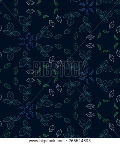 Hand Drawn Seamless Pattern With Leaves For Wallpaper, Greeting Card, Gift Box, Textile Printing. Ve