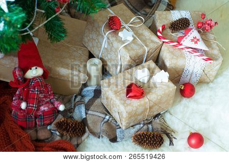 Presents Under The Christmas Tree. Christmas Background