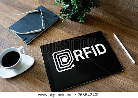 Rfid Radio Frequency Identification Technology Concept On Device Screen. Security And Automation.
