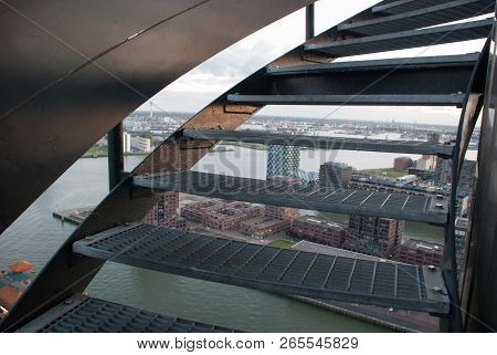 Rotterdam - April 28; 2017. View From Winding Staircase At The Top Of The Euromast, Observation Towe