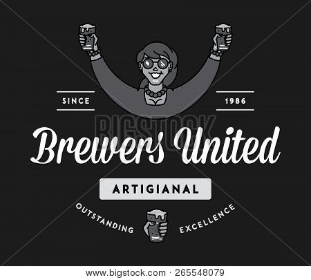 Beer Brewers United White On Black Is A Vector Illustration About Drinking