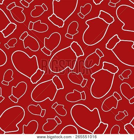 Vector Winter Seamless Repeat Pattern With Ski Mittens On A Red Background, Perfect For Winter And C