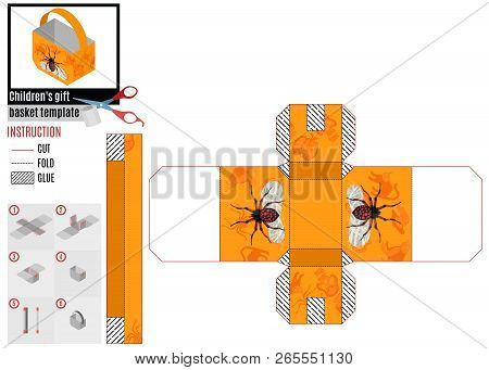 Orange Paper Basket With A Painted Spider. Stock Vector Image