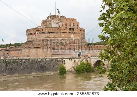Mausoleum Of Hadrian, Usually Known As Castle Of The Holy Angel In Rome (italy). The Right Edge Of T