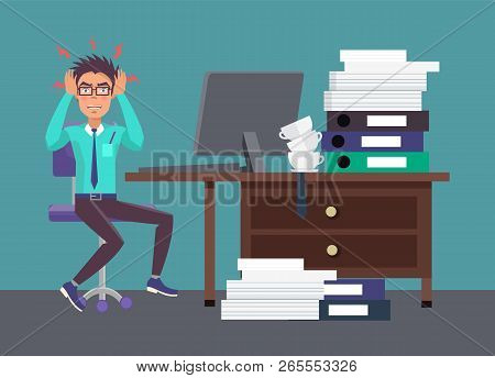Businessman Tired Of Work Angrily Holding His Head Full Of Negative Thoughts Office Worker Irritated