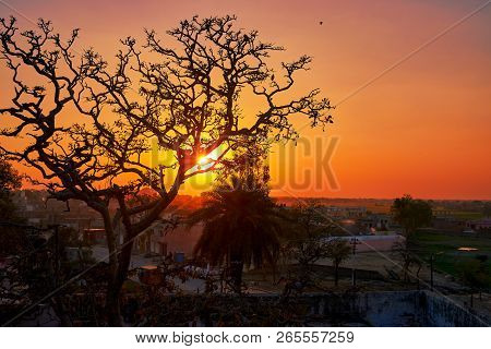 Sunset in India, near by Madan Mohan Temple in the holy city of Vrindavan.