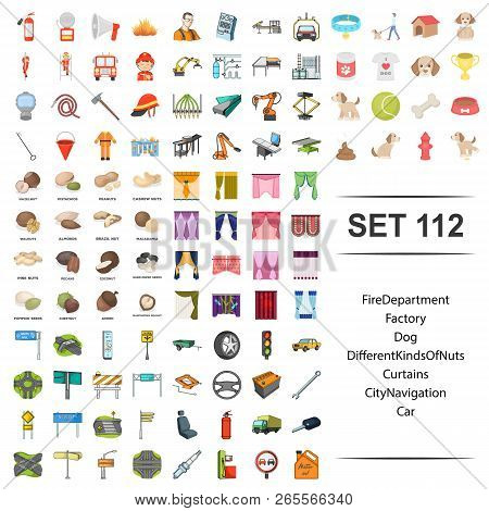 Vector Illustration Of Fire, Department, Factory, Dog, Different, Kind, Nut Curtain City Navigation 