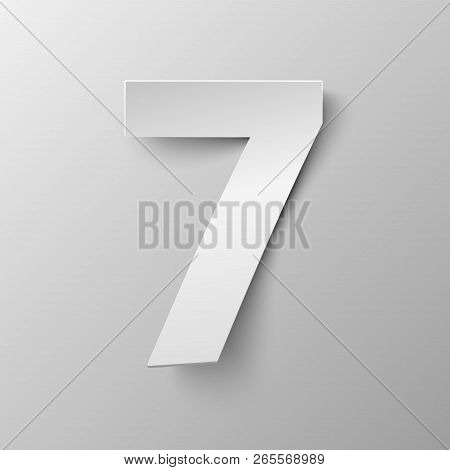 Vector Number Seven. White Paper Number 7. Vector Illustration In Paper Style