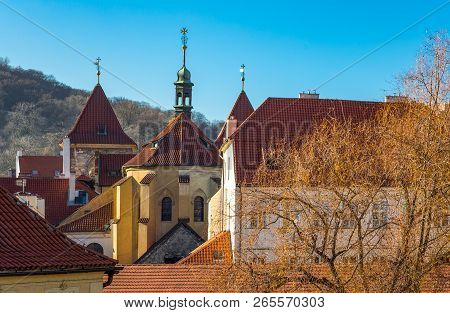 Prague, Czech Republic, View Of The Mala Strana Houses From The Charles Bridge On The Moldava River