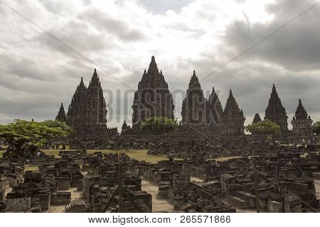Yogyakarta, Indonesia - August 04, 2017: Tourists Visiting Prambanan Temple In Yogyakarta