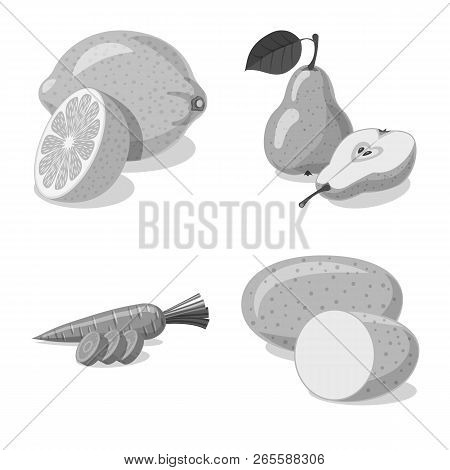 Vector Illustration Of Vegetable And Fruit Sign. Set Of Vegetable And Vegetarian Vector Icon For Sto