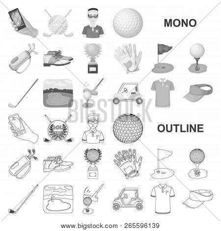 Golf And Attributes Monochrom Icons In Set Collection For Design.golf Club And Equipment Vector Symb