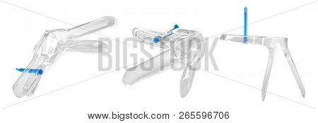 Set With Gynecological Speculum On White Background. Medical Objects