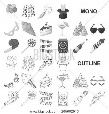 Party, Entertainment Monochrom Icons In Set Collection For Design. Celebration And Treat Vector Symb