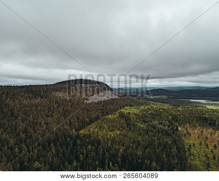 Aavasaksa Mountain In Northern Finland On A Moody Day Seen From Air