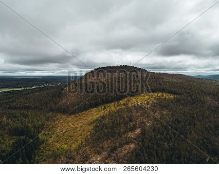 Aavasaksa Mountain In Northern Finland On A Moody Day Seen From Air