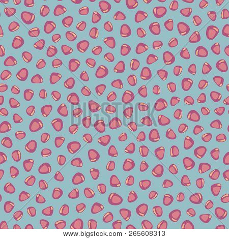 Seamless Repeat Vector Pattern Of Garnet Seeds, On Blue Background.