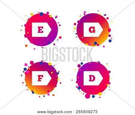 Energy Efficiency Class Icons. Energy Consumption Sign Symbols. Class D, E, F And G. Gradient Circle