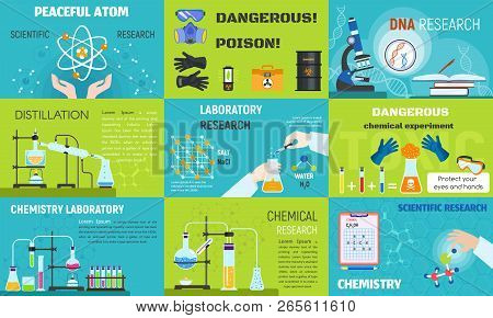 Chemistry Banner Set. Flat Illustration Of Chemistry Vector Banner Set For Web Design