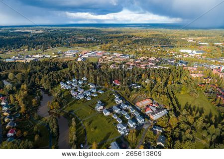 City View From The Air Of Forssa And Small Houses, Finland