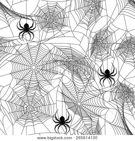 Halloween Black Seamless  With Web And Spider