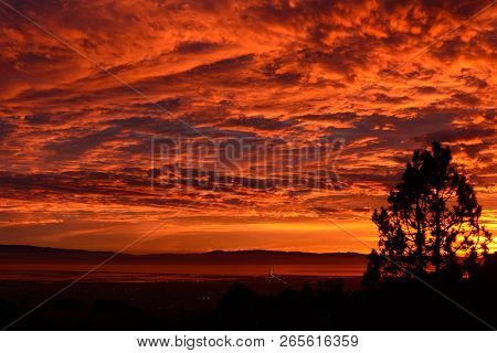 Sunset looking across San Francisco bay with San Mateo brdge